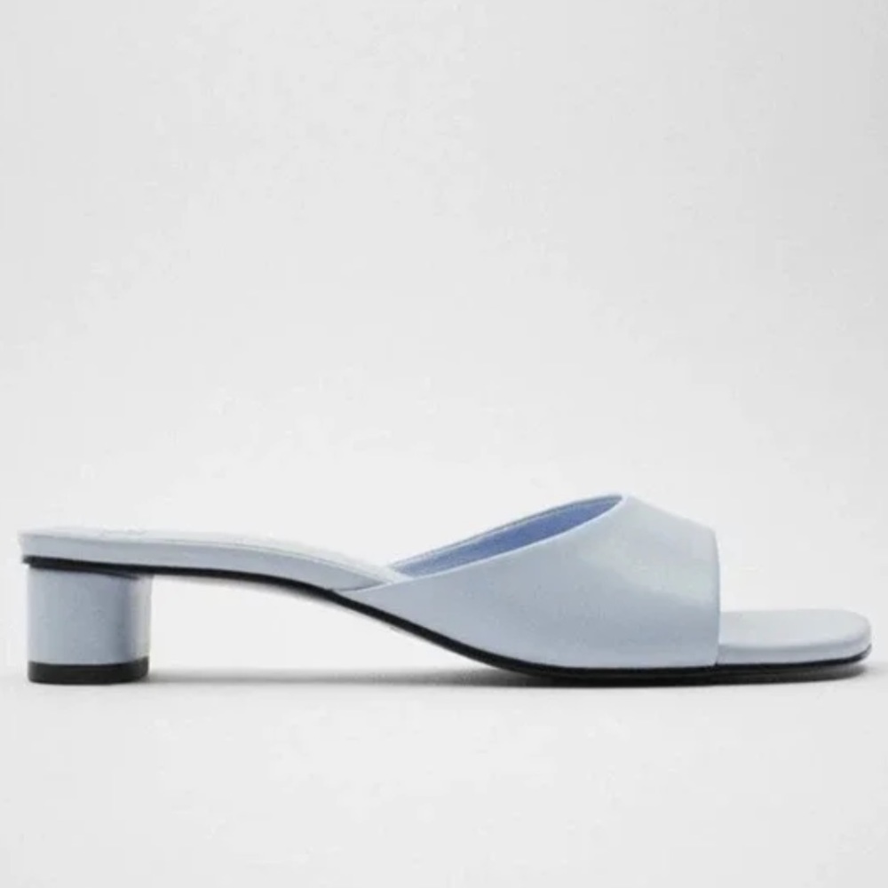 Zara Pastel Blue Block Heel square toe Mules